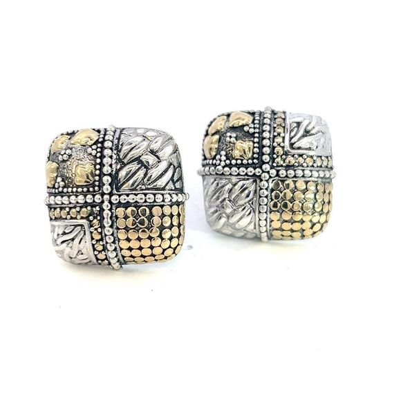 John Hardy Estate Clip on Earrings Sterling Silver 18k Y Gold JH69 - Picture 1 of 8